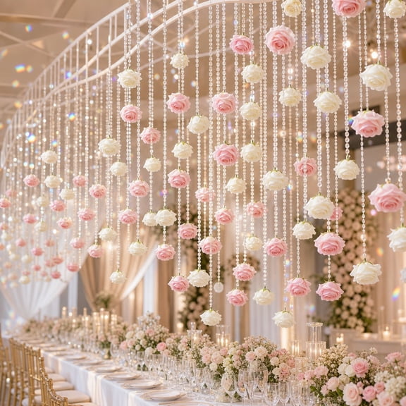 10 Pcs Artificial Rose Flower Garland, 31.4 Inch Hanging Silk Rose Vine, Fake Floral Garland Decorations in White‑Pink for Wedding Arch, Wall, Party, Home Decor