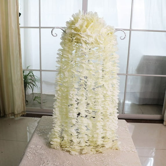 10 Pcs Artificial Silk Wisteria Vine Hanging Flowers Garland for Home Outdoor Wedding Arch Garden Wall Décor(Champagne)