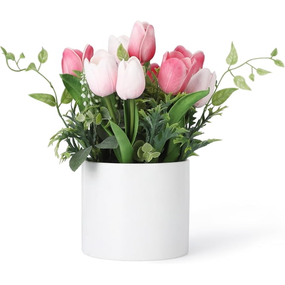 10 Pcs Artificial Tulips Flowers, Real Touch Faux Tulip Stems for Vase, Home Kitchen Wedding Dining Table Decorations, Ideal Gift for Mother's Day, Easter, Valentine's Day (Rose red)