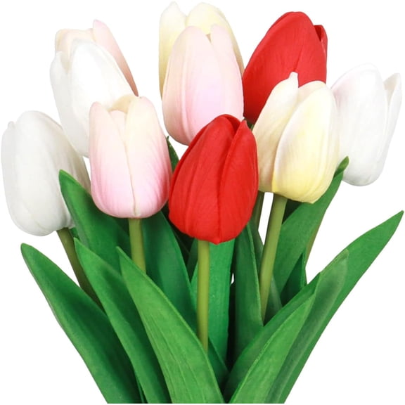 10 Pcs Artificial Tulips White Real Touch White Tulips PU Latex Faux Flowers Singh Stem Spring Bouquet of Flowers Fake Tulips Fake Flowers for Decoration for Wedding Party Centerpieces Home