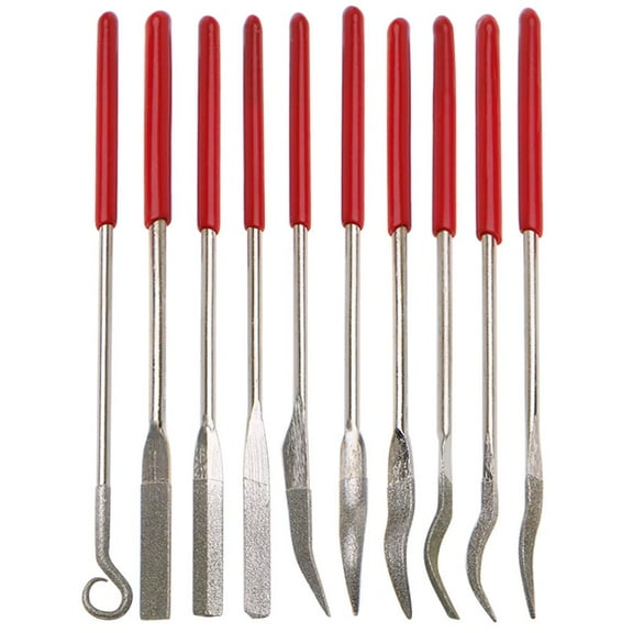 10 Pcs Assorted Mini Diamond File Set Flat Needle Square Round Shape Files for Metal Jewelers Glass Wood Carving - 3x140mm
