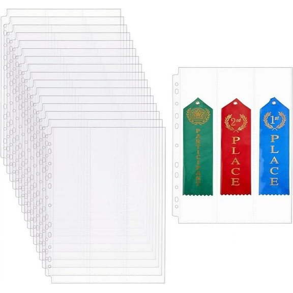 10 Pcs Award Ribbon Clear Pages Sheets Organizer 12.2x2.87inch Inner Diameter 3 Grids Swimming Gymnastics Track Organizer A4 Size PP Plastic Binder Inner Pages for Award Ribbon Storage for DIY
