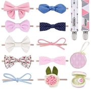 10 Pcs Baby Girl headband by Dodo Babies + 2 Pacifier Clips + Pacifier Case Baby Girl Bows for Girls Shower/Registry Gift