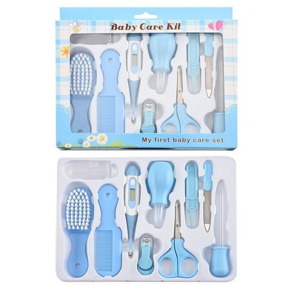 10 Pcs Baby Grooming Baby Healthcare Kit Newborn Baby Care Accessories Baby Health Care Set Baby Nail Clipper Scissors Hair Comb Brush Nose Cleaner Safety for Toddler Infant Nursing Grooming (Blue)