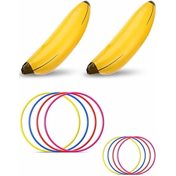 10 Pcs Bachelorette Party Game Banana Ring Toss Game Kit, Include 2 Pieces Banana with 8 Pieces Plastic Toss Rings for Swimming Pool Decorations$$Sport & Recreation Other