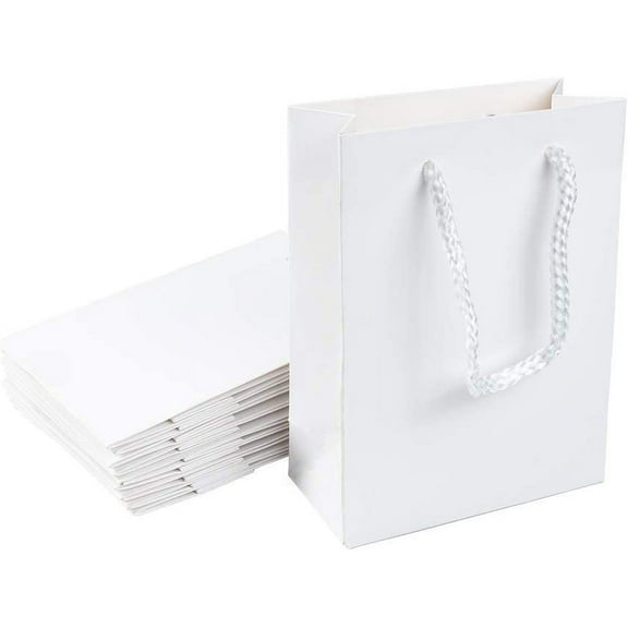10 Pcs Bags with Handles White Carrier Paper Bags with Nylon Cord Handles Shopping Gift Bags Reusable Carrier Bag for Birthday Wedding Christmas 4.72x2.24x6.29 White