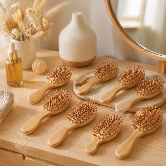 10 Pcs Bamboo Hairbrush Set Lightweight Scalp Massage Comb with Round-Headed Teeth Ideal for Wedding Valentine's Day Party Gifts for Women