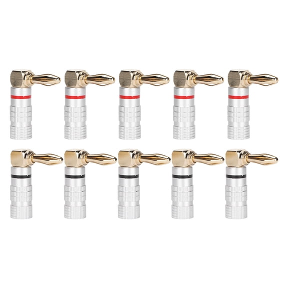 10 Pcs Banana Plugs 24K Copper Gold Plated Aluminum Case Right Angle Banana Plug for 4mm Speaker Cable Sound Jack