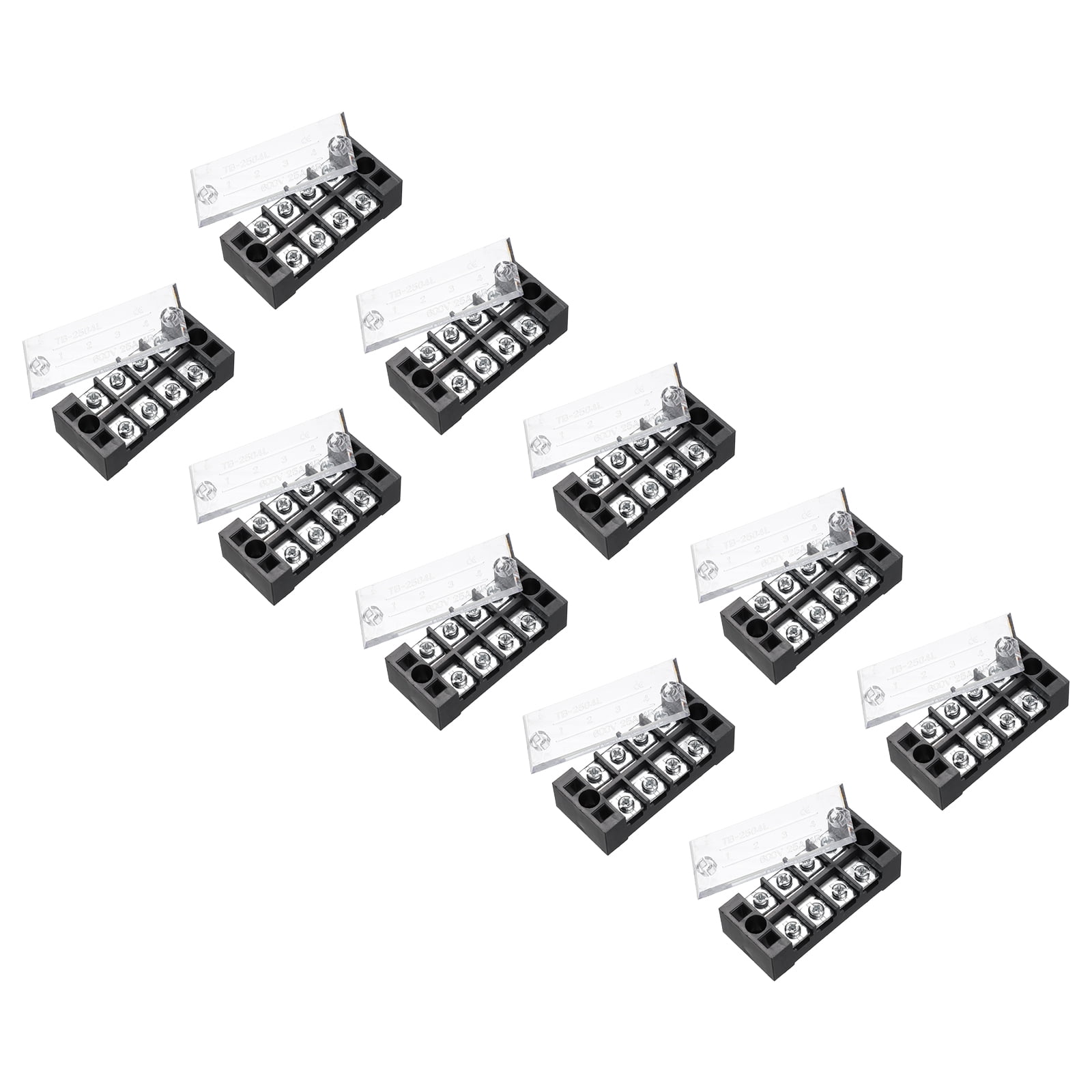 10 Pcs Barrier Terminal Strip Block 600V 25A Dual Rows 4 Positions Rail Base Screw Connector(The Shell is Made of Flame Retardant and Heat Resistant Material)