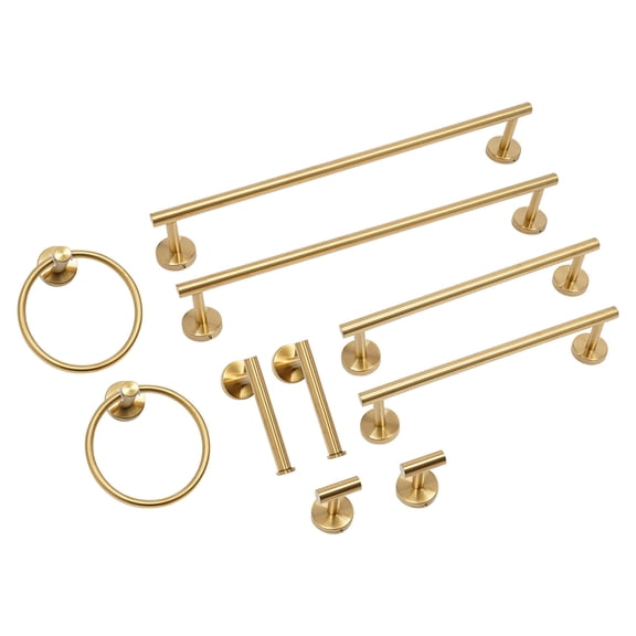 10 Pcs Bathroom Hardware Set, Brushed Nickel Gold Towel Rack Holder Set, Includes Towel Bar Ring Hook Toilet Paper Holder, Wall Mounted Bathroom Accessories