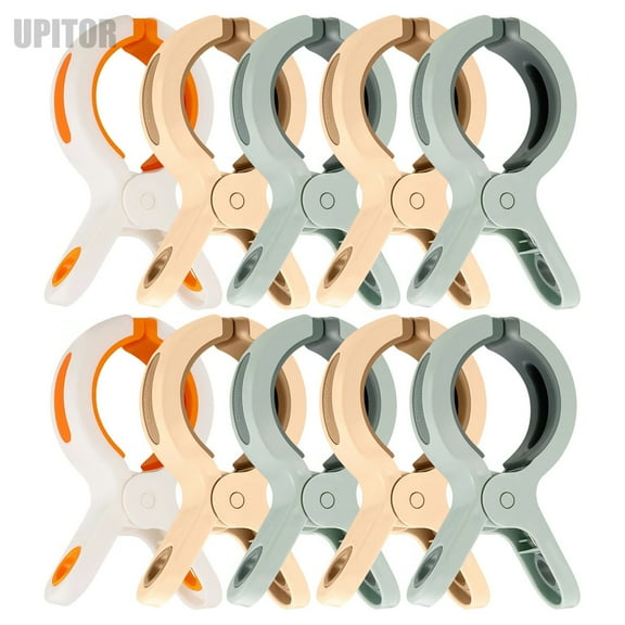 UPITOR 10 Pcs Beach Home Hanging Clamp Large Clothespin Towel Pins Chair Clip Holder Quilt Laundry Pool Hanger 3 Colors Plastic Fixed Clothes Pegs