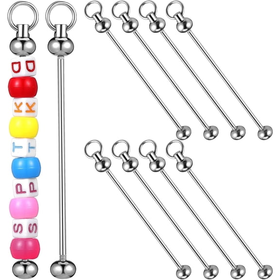 10 Pcs Beadable Keychain Bars Blanks Metal Hanging Pendant For Bag Purse Decoration Crafts