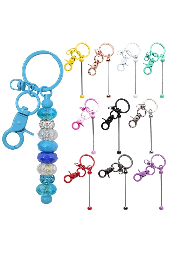 10 Pcs Beadable Keychain Blanks Bulk Kit, DIY Metal Keychain Making Supplies for Crafts, Jewelry, Charms & Custom Projects