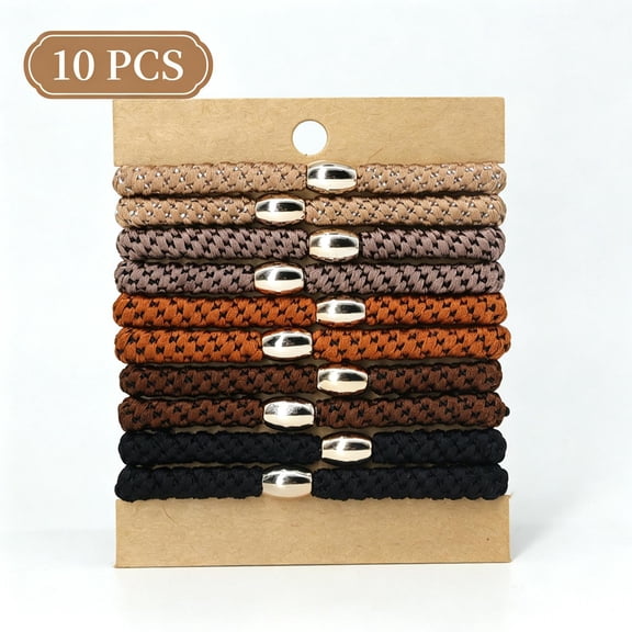 10 Pcs Beaded Braided Elastic Hair Ties, No Pull No Slip Ponytail Holders, Soft Woven Hair Bands, High Stretch Durable Hair Rings for Thick Thin Hair Women Daily Sports Party Hair Accessories