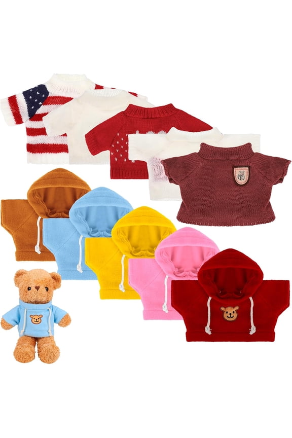 10 Pcs Bear Clothes Tee Doll Clothes Bear Hoodie Sweater Fit 14-18 Inches Bears Include Cute Clothes Glasses Hat Kawaii Plush Doll Clothes DIY Bear Toy