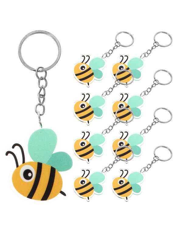Yellow Bee Keychain Acrylic Metal Decorative Pendant for Bags and Keys