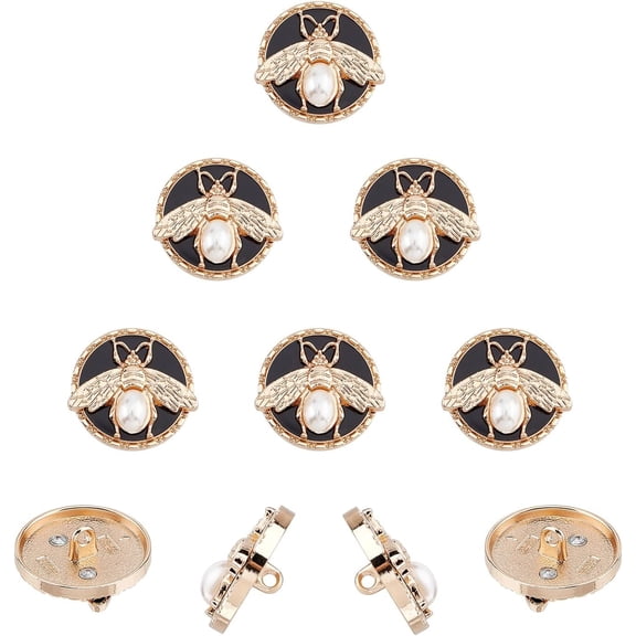 10 Pcs Bee Round Metal Button 3D Bee with Pearl Alloy Enamel Shank Buttons for DIY Craft Button Sewing Suit Uniform Coat Decoration Trousers Accessories colorful DIY