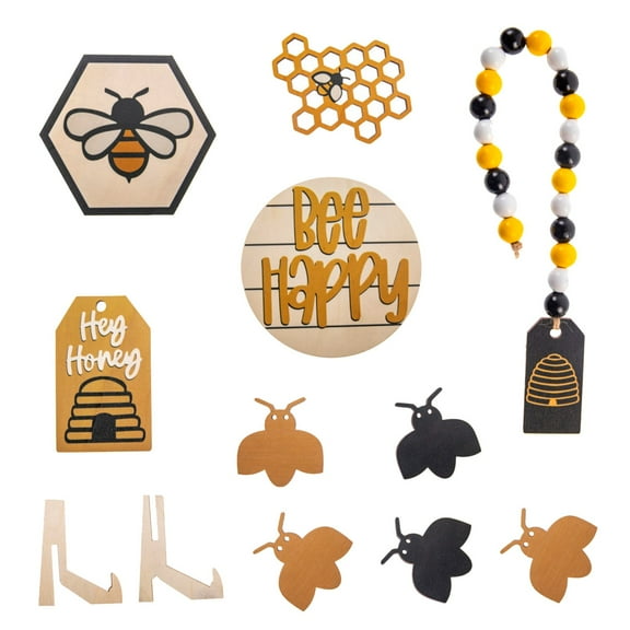 10 Pcs Bee Tiered Tray Decor Summer Tiered Tray Decorations Set Honeycomb Decor Honey Bee Wooden Signs Rustic Farmhouse Kitchen Decor for Home Table Shelf Decorations