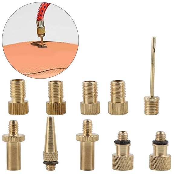 10 Pcs Bicycle Valve Conversion Nozzle Kit, Presta to Schrader Adapter for MTB & Sports Balls, Gold