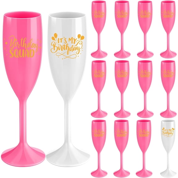 10 Pcs Birthday Squad Champagne Flutes It's My Birthday Party Decorations Acrylic Toasting Glasses Reusable Unbreakable Plastic Champagne Cups for Women Bachelorette Party Supplies