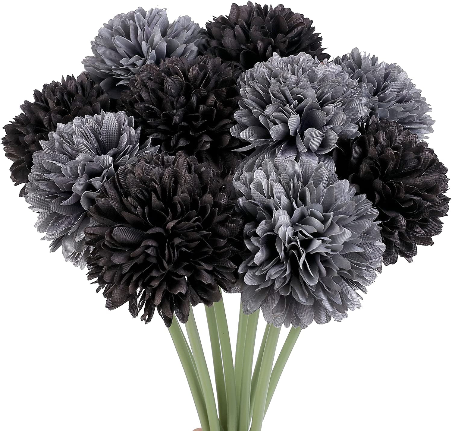 10 Pcs Black Grey Artificial Chrysanthemum Flower Balls Silk Fake Flowers for Indoor Outdoor Decor Wedding Spring New Year Home Kitchen Party Decorations