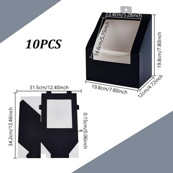 10 Pcs Black Hat Storage Box Foldable Cardboard Gift Storage Boxes with Clear PVC Window 7.8" x 7.8" x 4.7" Storage Containter for Baseball Hat Display Case Holder