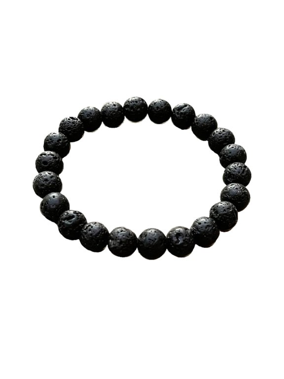 10 Pcs Black Lava Crystal Bead Bracelet 8mm, Genuine Black Lava Stretch Gemstone Bracelet, Healing Crystal Bracelet, Gift for Men & Women