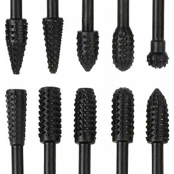 10 Pcs Black Metal Milling Cutter 6.3mm 1/4 Rustproof Tungsten Carbide Steel Milling Cutter Set Rasp Drill Bits Rotary Burrs in Tools for Wood Dremel Carving Making Model