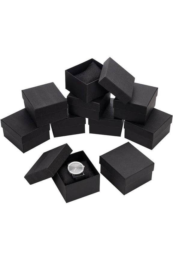 10 Pcs Black Single Watch Box 3.4x3x2 Cardboard Gift Packaging Box Watches Holder With Pillow Bracelet Holder Square Storage Gift Packaging Case for Wristwatches Smart Watches Black