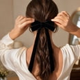 thumbnail image 1 of 10 Pcs Black Velvet Christmas Tree Ribbon Bows Pre Tied Long Tail Fabric Bow Hanging Ornaments Set for Holiday Wreath Decor 12.4x1 in, 1 of 6