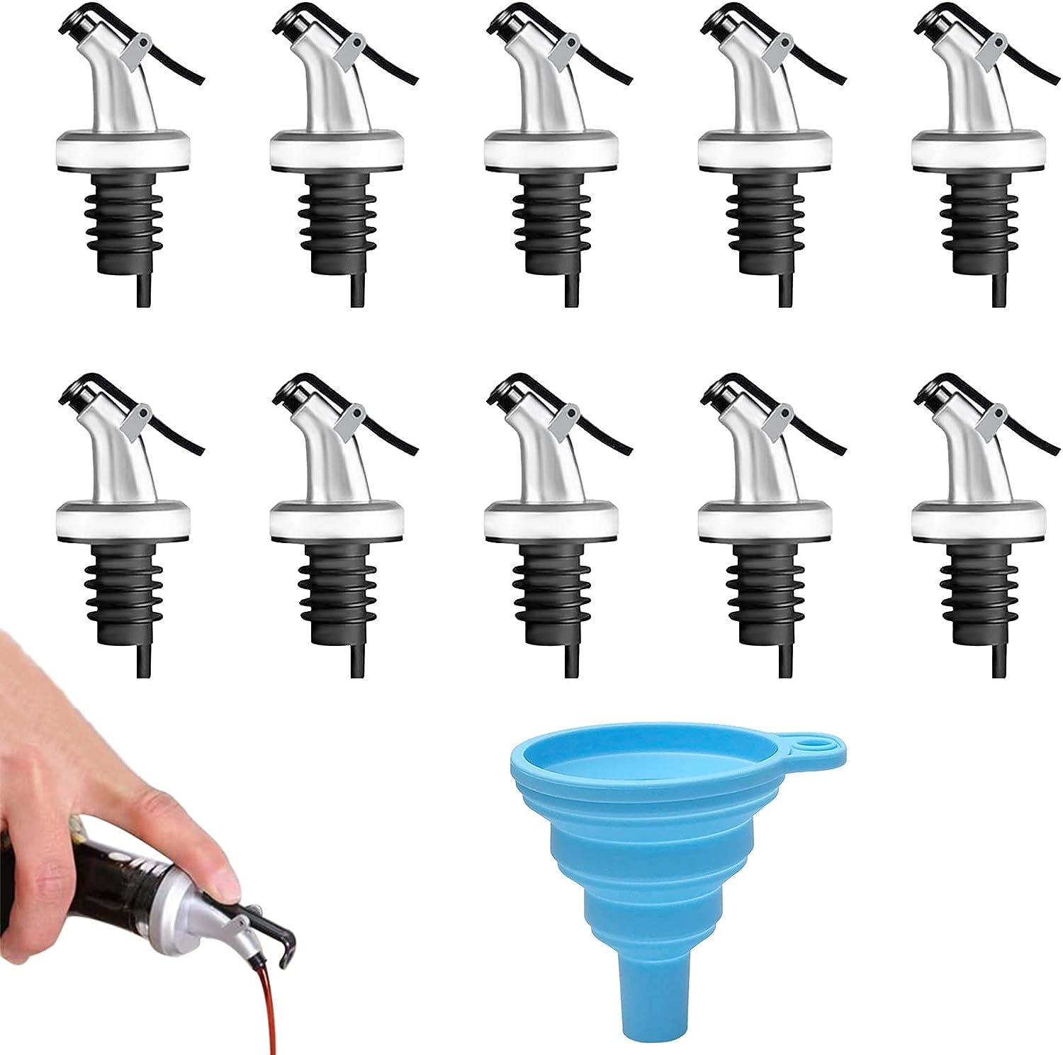 Layba Bottle Pourer Set With Caps - Leak Proof Oil & Vinegar Dispenser