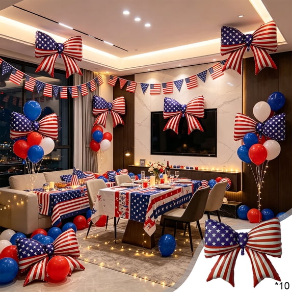 10 Pcs Bow Foil Balloons,Party Balloon - Large Retro Bow Shape,Matte Surface for 4th of July Decorations,Birthday,Festival Celebration Decor