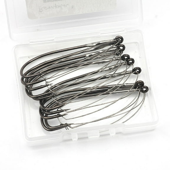 10 Pcs / Box Weedless Barbed Fishing Hook Bass Single Worm Hook Lure Bait Holder Wacky Rig Hooks Fish Tackle Tools