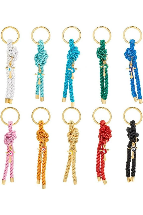 10 Pcs Brass Keychain with and Nylon Thread Alloy Key Rings Enamel Keyring Protection Charms Nylon Thread Keychain for Jewelry Craft Decoration - 10Colors Mixed Color