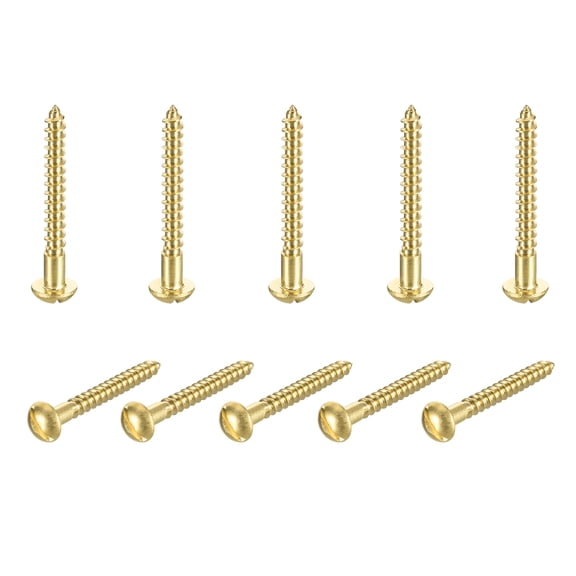10 Pcs Brass Screws, M4 x 40mm Solid Slotted Round Head Self-Tapping Wood Screw Fasteners for Woodworking Furniture Repair Photo Frame Drywall Home Appliances, Gold