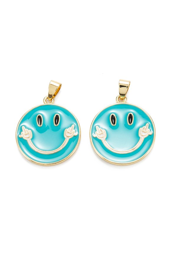 10 Pcs Brass Smiley Face Enamel Charms Flat Round Cute Pendants for DIY Bracelets Earrings Jewelry Making Keychain Crafts Accessories DIY