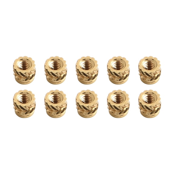 10 Pcs Brass Threaded Inserts for 3D Printing, Heat Set Knurled Nuts M2-M6, Metal Internal Screw Bushings for Thermoplastics, Injection for Molding & PCB Mounting, Gold Finish
