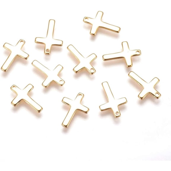 10 Pcs Brass Tiny Cross Charms Real 18K Gold Plated Pendants Cross Charms for Women Birthday Festival Elegant Gifts DIY Personalized Jewelry 12.5x9x1mm Hole: 1mm