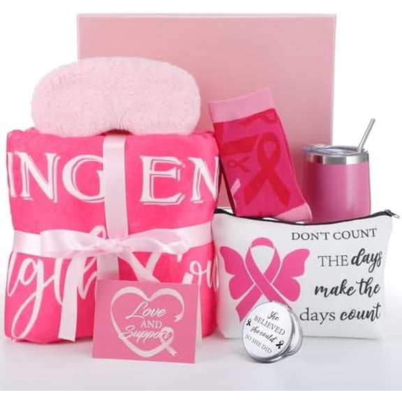 10 Pcs Breast Cancer Survivor Gifts for Women Basket Chemo Care Package 50" x 60" Coral Fleece Throw Blanket Cancer Awareness Accessories Get Well Soon Gifts Wellness Comforting Must Haves