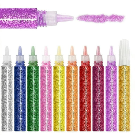 10 Pcs Bulk Glitter Paint Pens,Assorted Colors Glue Pens Set,Non-Toxic Washable Glitter Glue Stick,for DIY Crafts Decorations Art Projects,Back to School By Scheam
