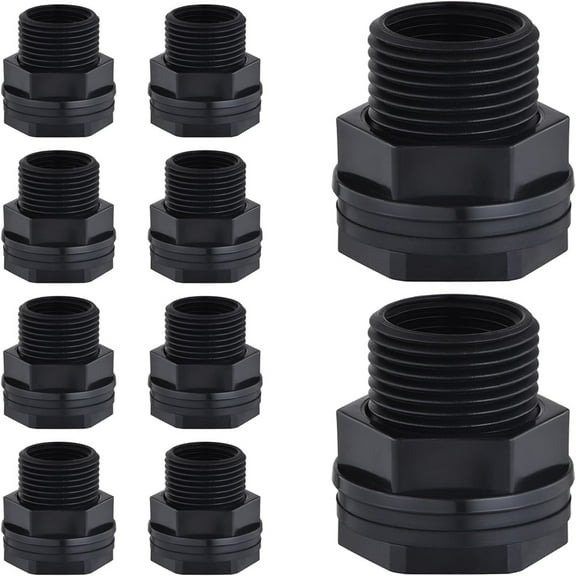 10 Pcs Bulkhead Fitting, Garden Hose Threaded 3/4 Inch Male GHT x 1/2 Inch Female NPT Double Threaded Bulkhead Water Tank Connector for Rain Barrels Water Tank Pond Aquarium Tubs Pools Spigot