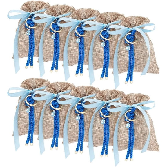 10 Pcs Burlap Gift Bags PapayaWhip Burlap Drawstring Bags Linen Jewelry Pouch with Bowknot and Wheat Pendant for Christmas Party Wedding Favors Bags 5.5×3.94 Inch DIY