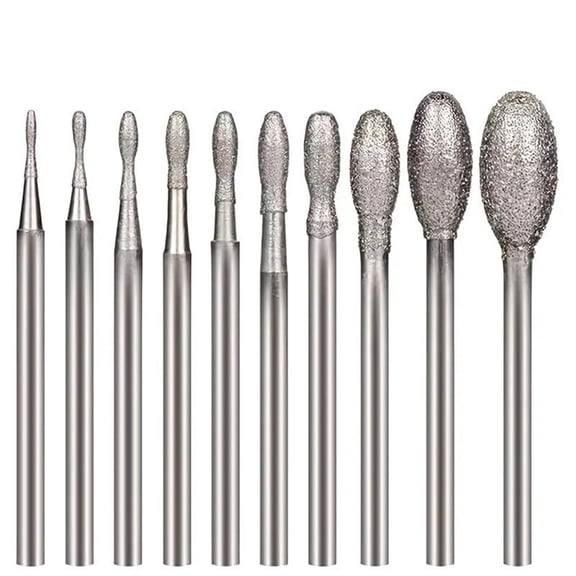 10 Pcs Burr, 3/32 Inch Shank Stone Carving Bits for Rotary Tools (Oval Shape)