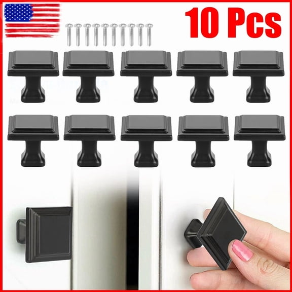 10-Pcs Cabinet Knobs Kitchen Cupboard Drawer Square Pulls Hardware Handles Black