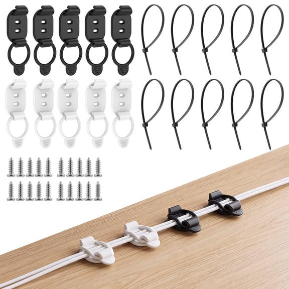 10 Pcs Cable Management Clips with Elastic Silicone Loop Reusable Cord Organizer Wire Holder