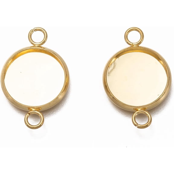 10 Pcs Cabochon Connector Settings 304 Stainless Steel Plain Edge Bezel Cups Flat Round Real 18K Gold Plated Pendant Blanks Links for DIY Necklace Jewelry Making Tray: 12mm 21.5x14x2mm Hole: 2mm