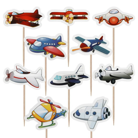 UEETEK 10Pcs Airplane Cake Toppers for Boys Aircraft Decorations for Cakes and Cupcakes in Assorted Colors