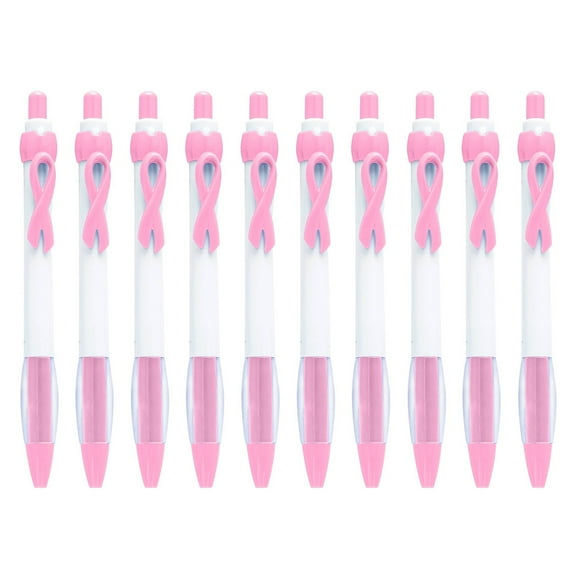 10 Pcs Cancer Awareness Ribbon Retractable Gel Roller Pens,10ML Plastic Ballpoint Retractable Durable Plastic Pens,Meaningful Ribbon Design Pens,Smooth Gel Ink for Writing Notes, Letters,Pink