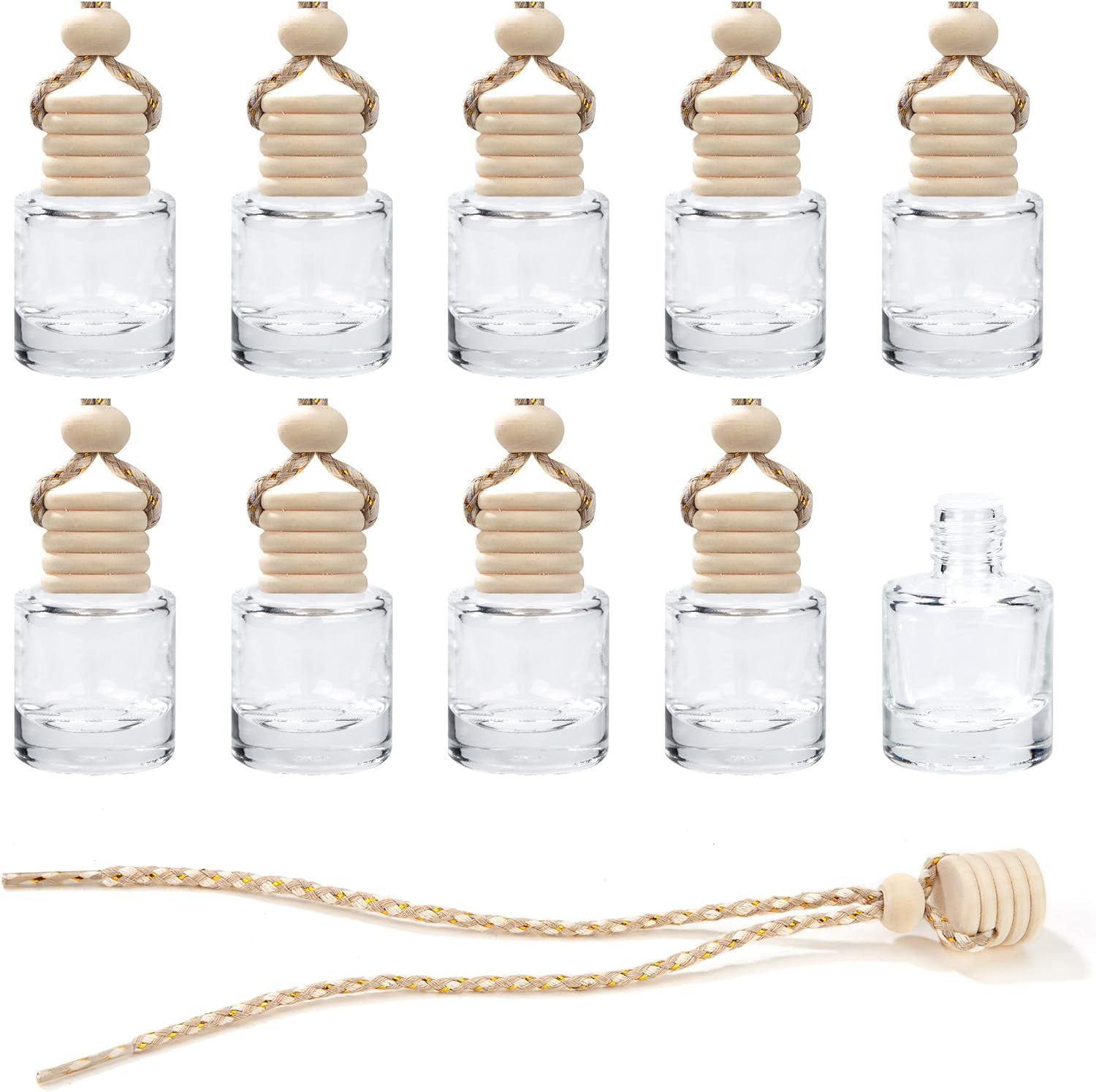 10 Pcs Car Perfume Bottles, Kvago 8ml Refillable Hanging Car Air Freshener Diffusers, Aromatherapy Empty Glass Bottle Pendant for Home Office Car Hanging Decora