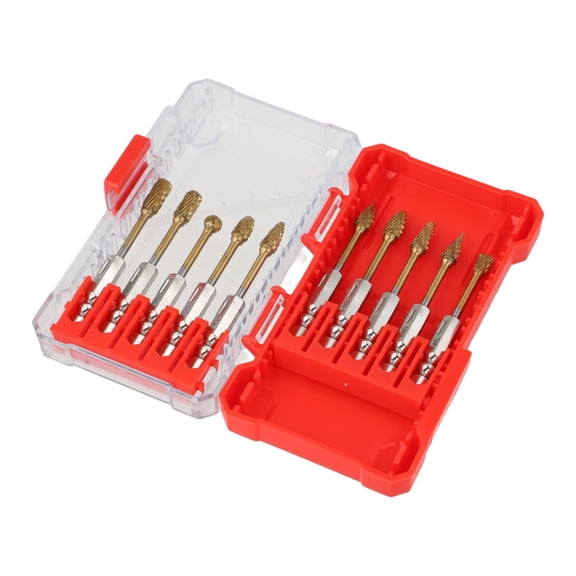 10 Pcs Carbide Burr Set for Metal Wood, 1/4 Inch Shank Grinding Bits for Engraving Carving Deburring in Compact Case